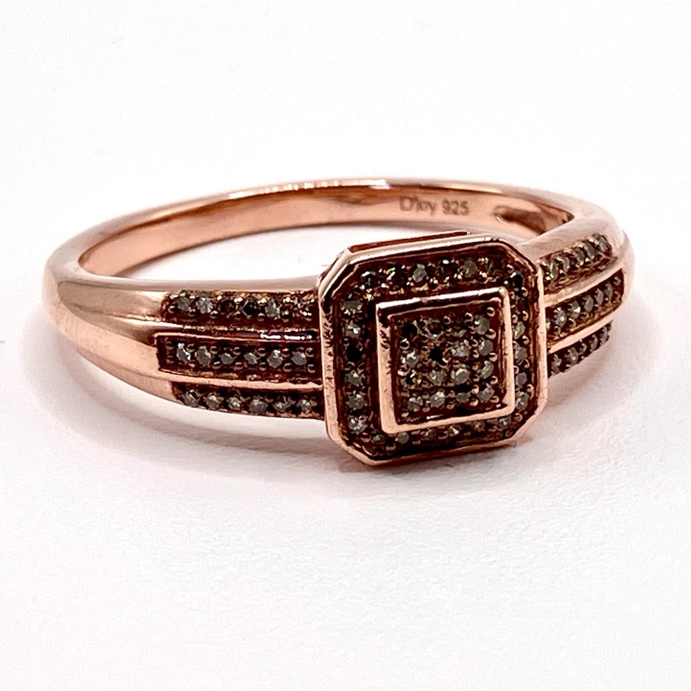 Natural Champagne Diamond Multi Stone Engagement Style Ring, Rose Gold Vermeil